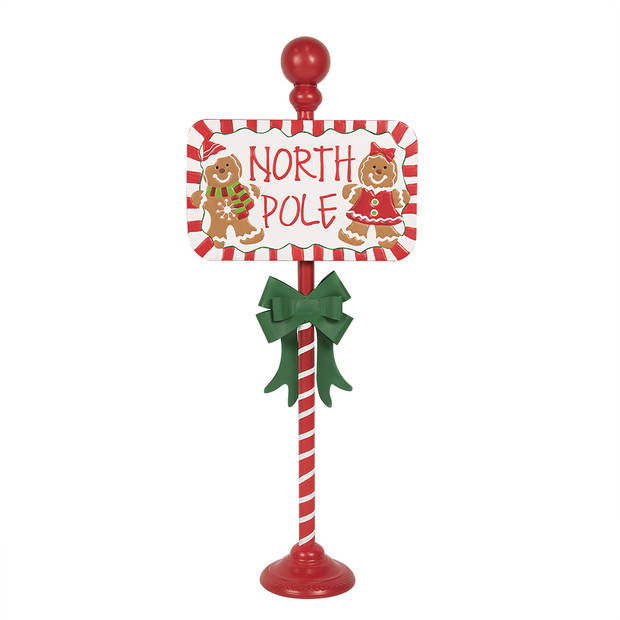 Clayre & Eef Kerstdecoratie Sign 46x18x115 cm Rood Wit Metaal NORTH POLE Rood