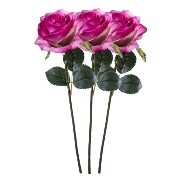 3 x Kunstbloemen steelbloem paars/roze roos Simone 45 cm - Kunstbloemen