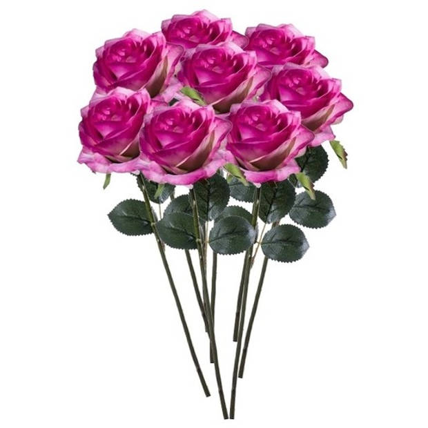 8 x Kunstbloemen steelbloem paars/roze roos Simone 45 cm - Kunstbloemen