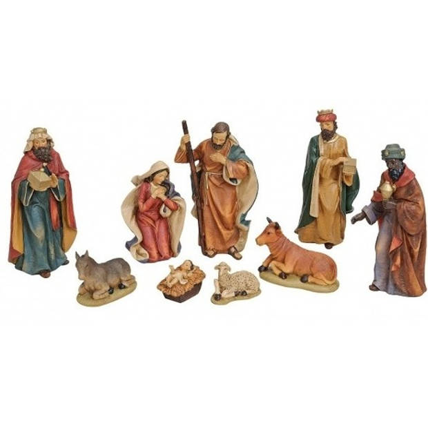 Polystone kerststal beeldjes / beelden 9 stuks 4 tot 19 cm - Kerststallen