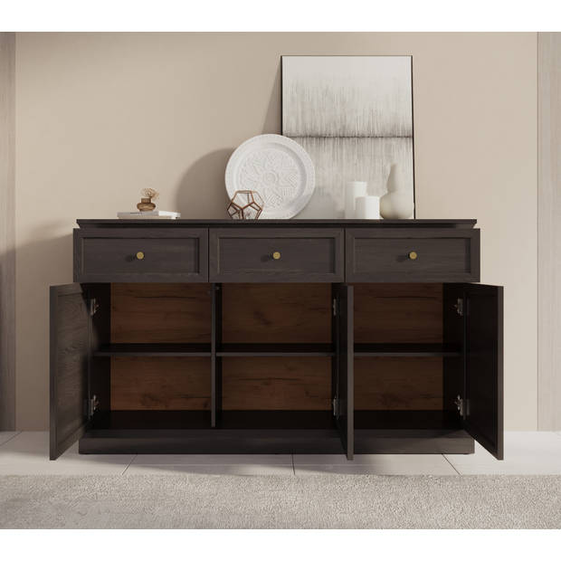 Meubella Dressoir Leroy - Zwart eiken - 146 cm