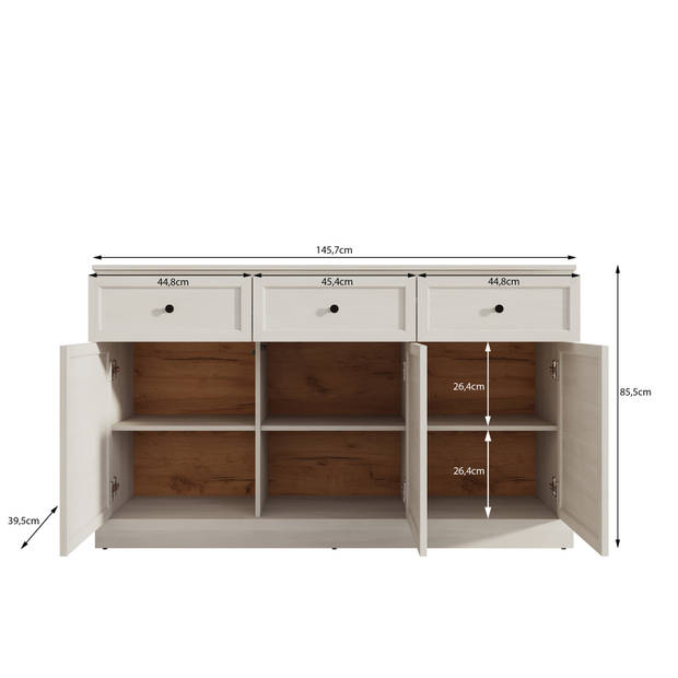 Meubella Dressoir Leroy - Zwart eiken - 146 cm