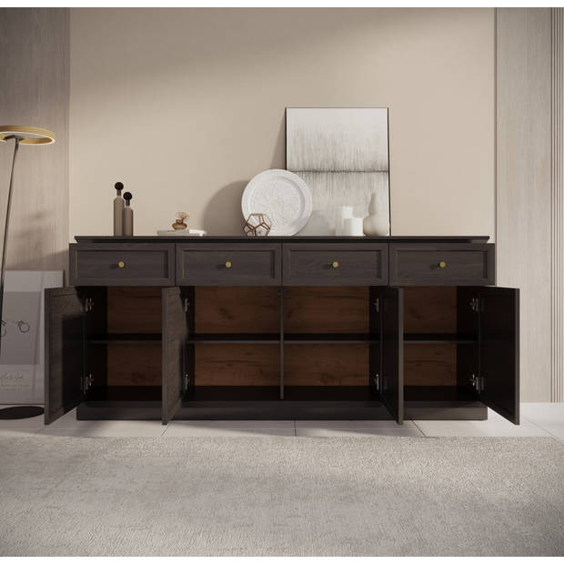 Meubella Dressoir Leroy - Zwart eiken - 193 cm