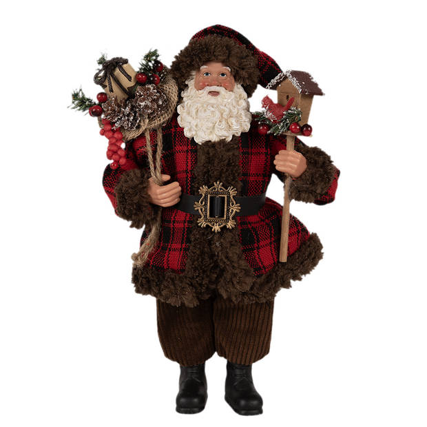 Clayre & Eef Kerstdecoratie Beeld Kerstman 27 cm Rood Kunststof Rood