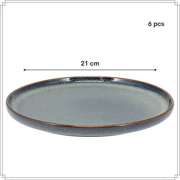 OTIX Ontbijtborden Bordenset - 6 Persoons - 21cm - Dessertbord - Ontbijtborden - Blauw - Aardewerk - EBONY