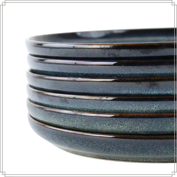 OTIX Ontbijtborden Bordenset - 6 Persoons - 21cm - Dessertbord - Ontbijtborden - Blauw - Aardewerk - EBONY