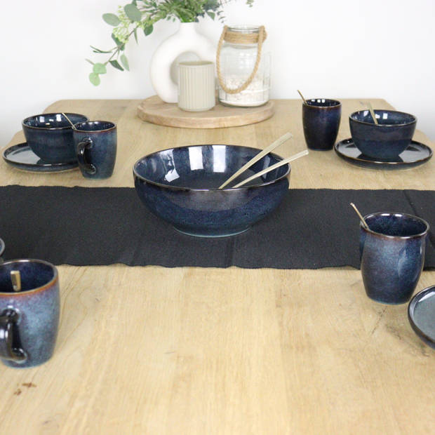 OTIX Saladeschaal - Diep Serveerbord - Schaal - Blauw - 25cm - Aardewerk - EBONY