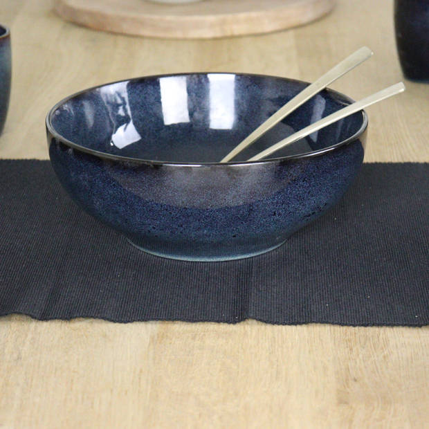 OTIX Saladeschaal - Diep Serveerbord - Schaal - Blauw - 25cm - Aardewerk - EBONY