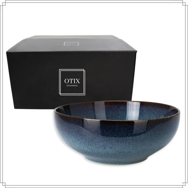 OTIX Saladeschaal - Diep Serveerbord - Schaal - Blauw - 25cm - Aardewerk - EBONY