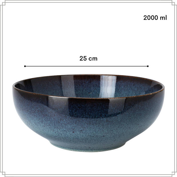 OTIX Saladeschaal - Diep Serveerbord - Schaal - Blauw - 25cm - Aardewerk - EBONY