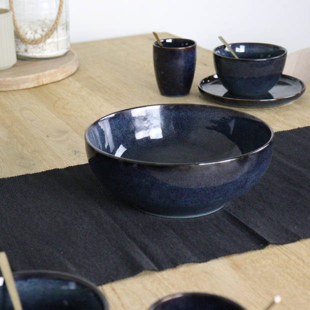 OTIX Saladeschaal - Diep Serveerbord - Schaal - Blauw - 25cm - Aardewerk - EBONY