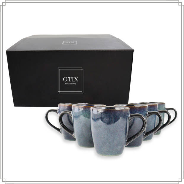 OTIX Koffiekopjes - met Oor - Set van 6 - Koffietassen - Theemok - 350ml - Aardewerk - EBONY