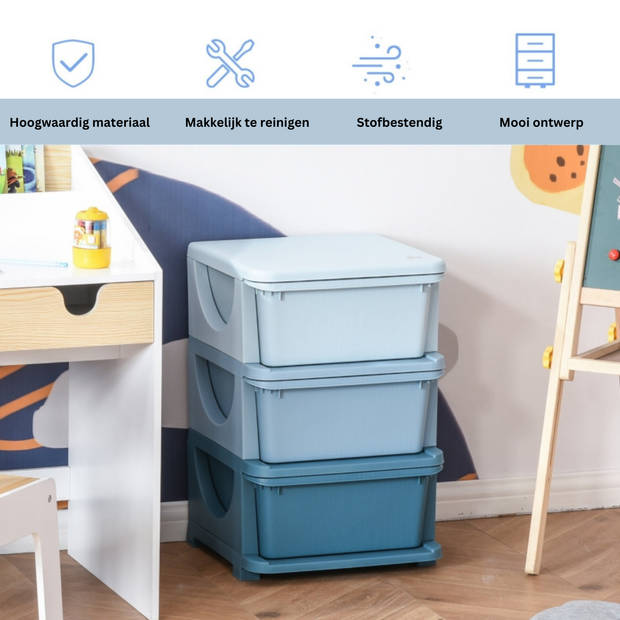 Opbergboxen - Ladekast met opbergdoos - Speelgoed organizer - Speelgoedkast - Blauw - 37 x 37 x 56,5 cm