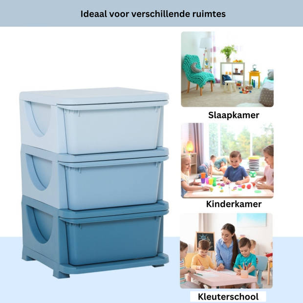 Opbergboxen - Ladekast met opbergdoos - Speelgoed organizer - Speelgoedkast - Blauw - 37 x 37 x 56,5 cm