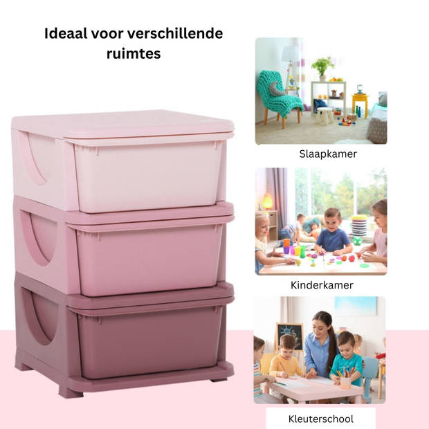 Opbergboxen - Ladekast met opbergdoos - Speelgoed organizer - Speelgoedkast - Roze - 37 x 37 x 56,5 cm