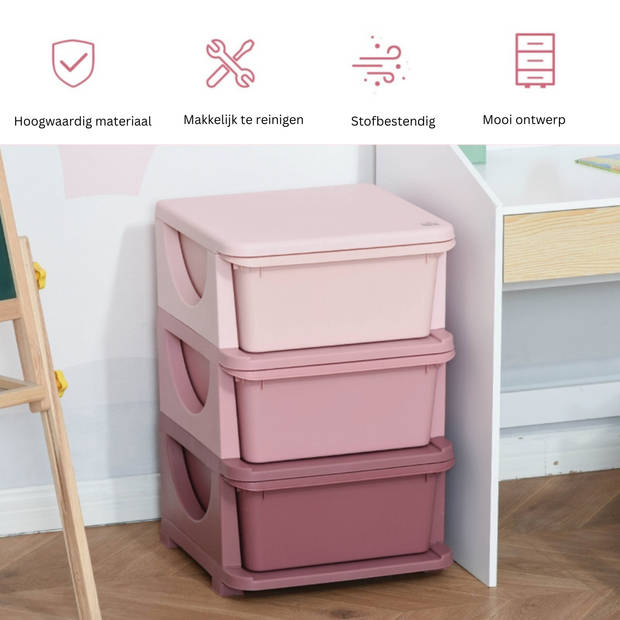 Opbergboxen - Ladekast met opbergdoos - Speelgoed organizer - Speelgoedkast - Roze - 37 x 37 x 56,5 cm