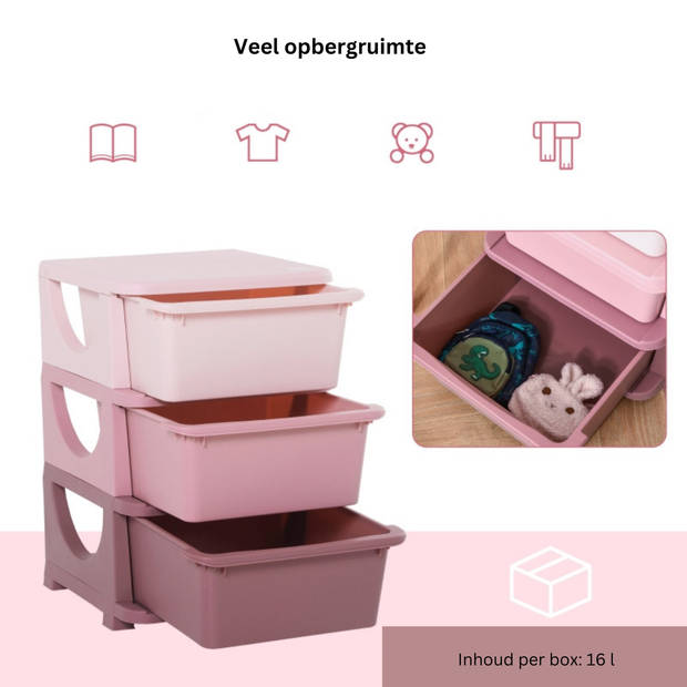 Opbergboxen - Ladekast met opbergdoos - Speelgoed organizer - Speelgoedkast - Roze - 37 x 37 x 56,5 cm