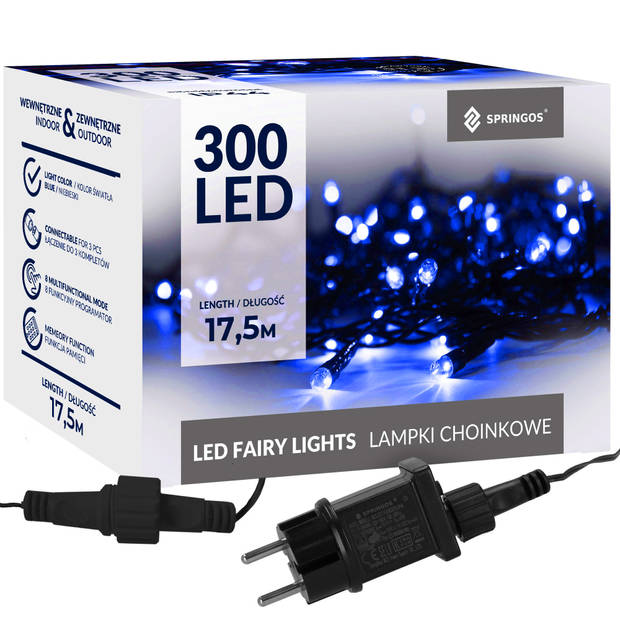 Springos Kerstverlichting 15 m 300 LED Blauw