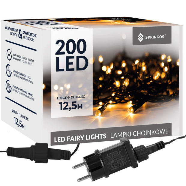 Springos Kerstverlichting 10 m 200 LED Warm Wit