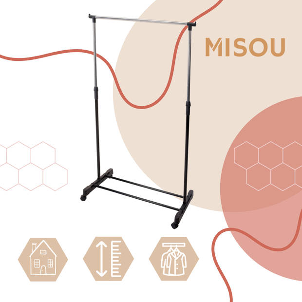 MISOU Kledingrek - op Wieltjes - Enkel - Zwart - Metaal - Verstelbaar