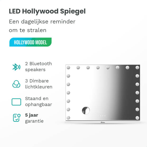 Mirlux Make Up Hollywood Spiegel met Verlichting - Wit - NoStrobe Technologie - 80x60