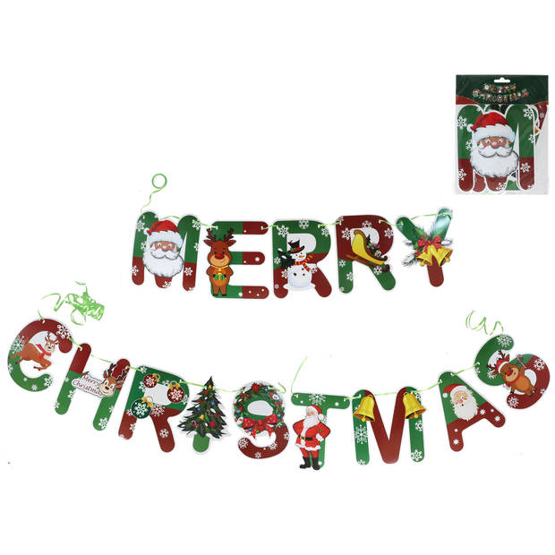 Gerimport Kerst slinger Merry Christmas - groen/rood - 500 cm - papier - Feestslingers