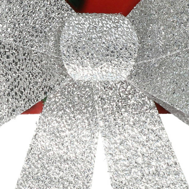 Gerimport Grote decoratie strik - 42 cm - zilver - glitter - kunststof - Feestdecoratievoorwerp