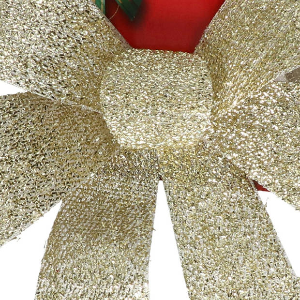 Gerimport Grote decoratie strik - 42 cm - goud - glitter - kunststof - Feestdecoratievoorwerp