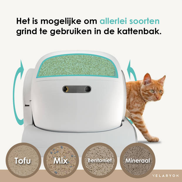 Velaryon Zelfreinigende kattenbak - 65L inhoud - Met App en Led Touch - Automatische/Elektrische Kattenbak