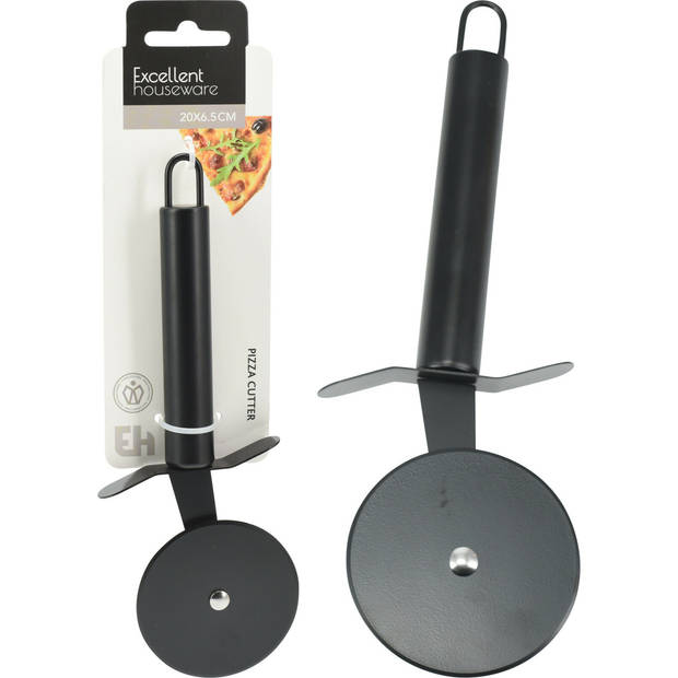 Excellent Houseware Kook/keuken gerei - pizzasnijder - zwart - RVS - 20 cm - Pizzasnijders