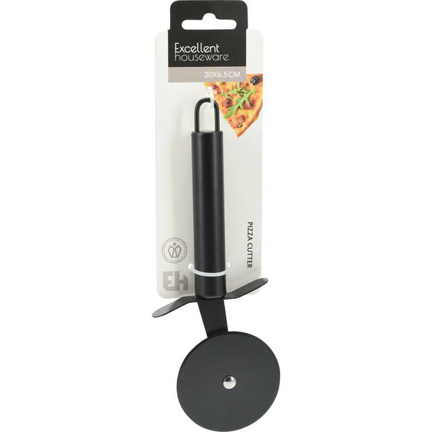 Excellent Houseware Kook/keuken gerei - pizzasnijder - zwart - RVS - 20 cm - Pizzasnijders