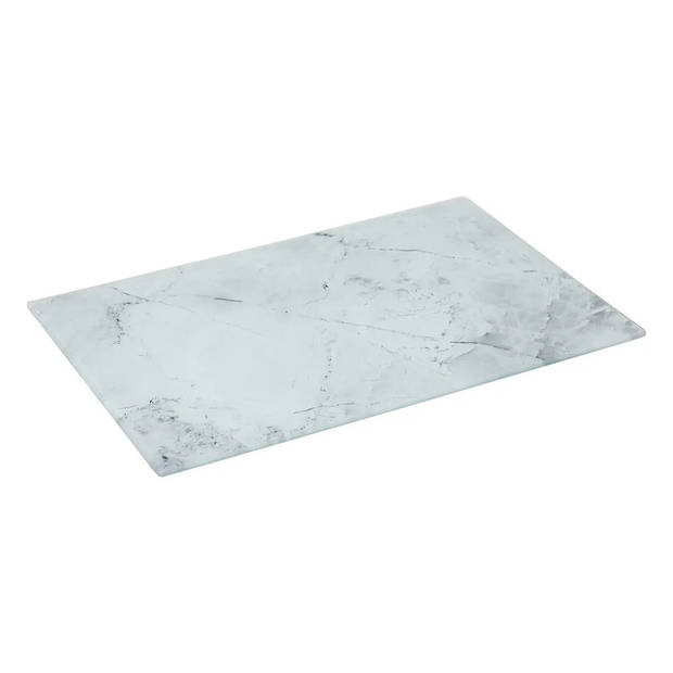 5Five snijplank/serveerplank van glas - rechthoek - wit met marmer print - 30 x 20 cm - Snijplanken