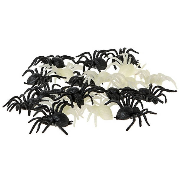 Speelgoed insecten figuren - Spinnen - set 20x stuks - kunststof - 4 x 6 cm - zwart/wit - nep/namaak - Speelfigurenset