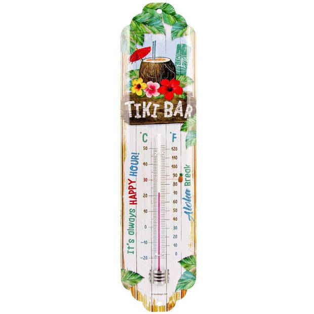 Nostalgic Art Binnen/buiten thermometer - Tiki Bar - Wit - 28 x 6.5 cm - Buitenthermometers