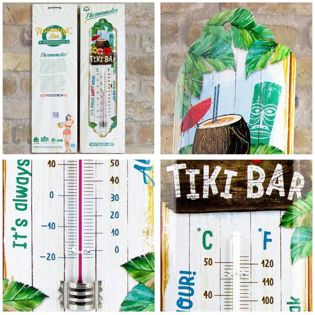 Nostalgic Art Binnen/buiten thermometer - Tiki Bar - Wit - 28 x 6.5 cm - Buitenthermometers