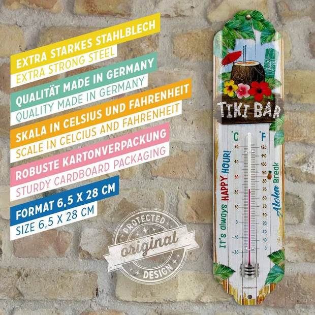 Nostalgic Art Binnen/buiten thermometer - Tiki Bar - Wit - 28 x 6.5 cm - Buitenthermometers