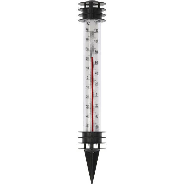 Pro Garden Tuin/buiten thermometer - kunststof - zwart - 3,5 x 23 cm - Buitenthermometers