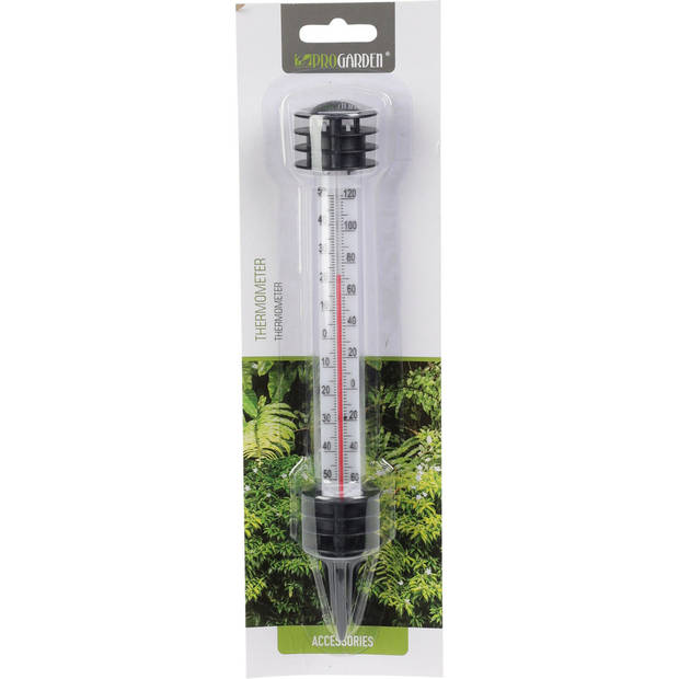 Pro Garden Tuin/buiten thermometer - kunststof - zwart - 3,5 x 23 cm - Buitenthermometers