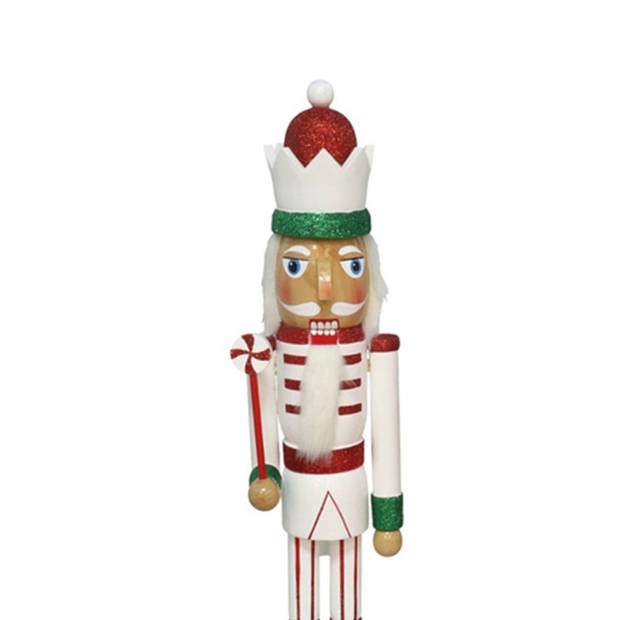 Gerimport notenkraker figuur/beeld - 55 cm - wit/rood/groen  - Kerstbeeldjes