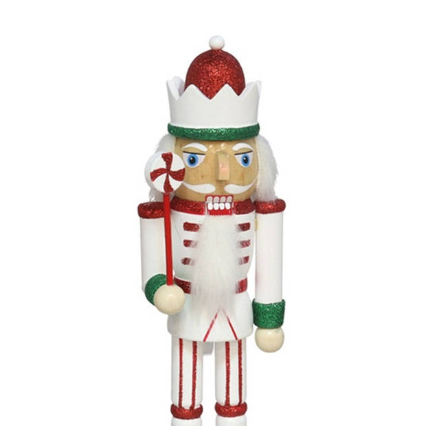 Gerimport notenkraker figuur/beeld - 25 cm - wit/rood - Kerstbeeldjes