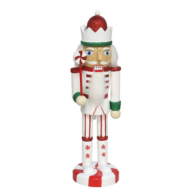 Gerimport notenkraker figuur/beeld - 25 cm - wit/rood - Kerstbeeldjes