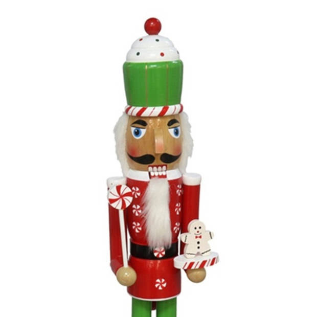 Gerimport notenkraker figuur/beeld - 55 cm - rood/groen - Kerstbeeldjes