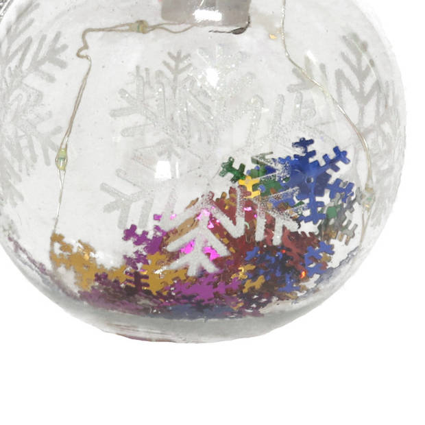 Gerimport Verlichte kerstbal -sneeuwvlok confetti -8cm -kunststof - Kerstbal