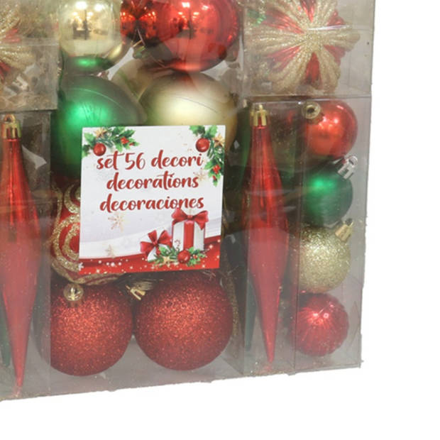 Gerimport Kerstballen en ornamenten - 56-dlg - groen/rood/goud - Kerstbal