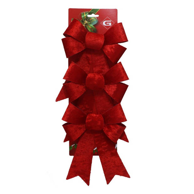 Gerimport kerststrikken -3x - velvet rood - 15x24 cm - Kersthangers