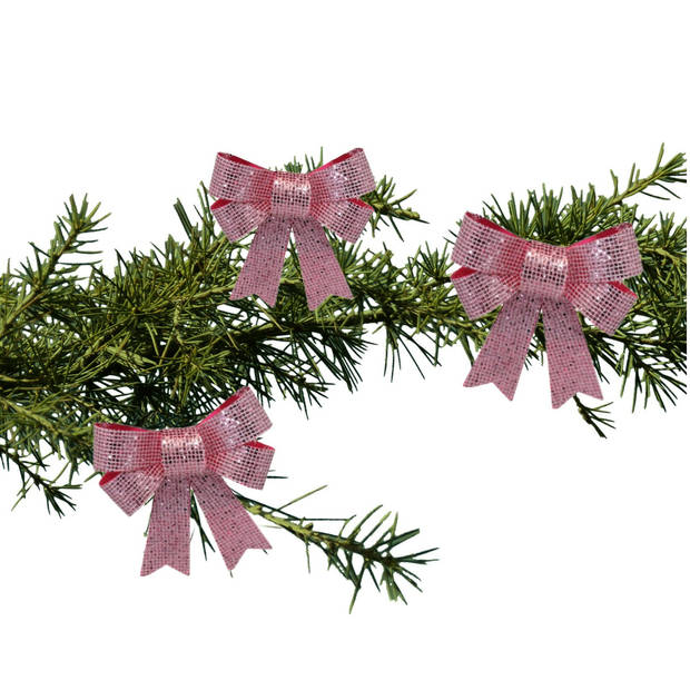 Gerimport kerststrikken -3x - roze - 10x13 cm - kerstversiering - Kersthangers