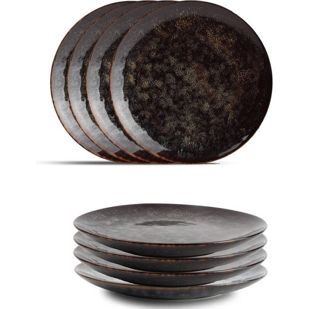 Hazy Black Plat Dinerbord - Porselein - Ø 26 cm - Set van 4