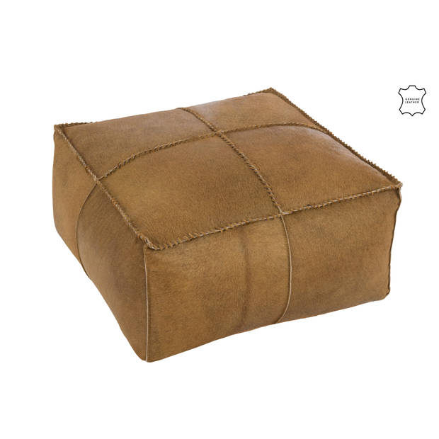 J-line - Poef Koehaar Leder Donker/camel - 50x50x32cm