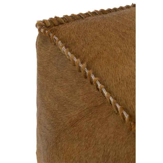 J-line - Poef Koehaar Leder Donker/camel - 50x50x32cm