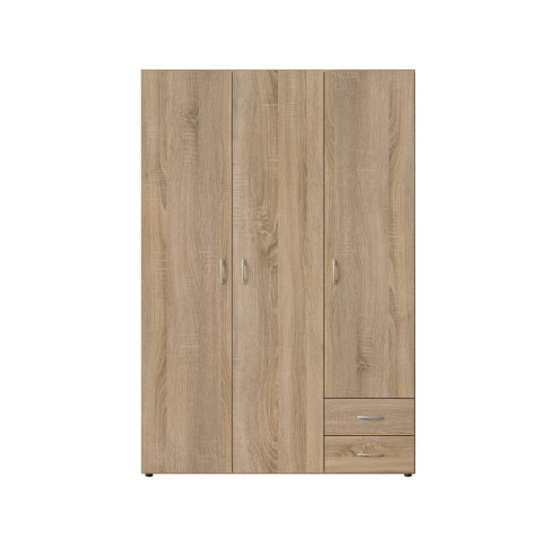 Interiax Kledingkast 'Saar' – 3 Deuren, 2 Lades, 1 Hanger & 3 legplanken Sonoma Eik 121x176x51 cm